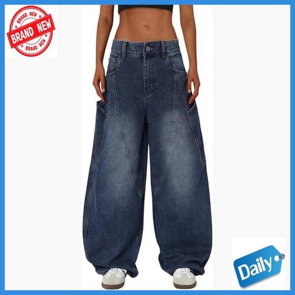 Other - Men's Wide Leg Barrel Cut Jeans with Big Pockets, Unisex Streetwear